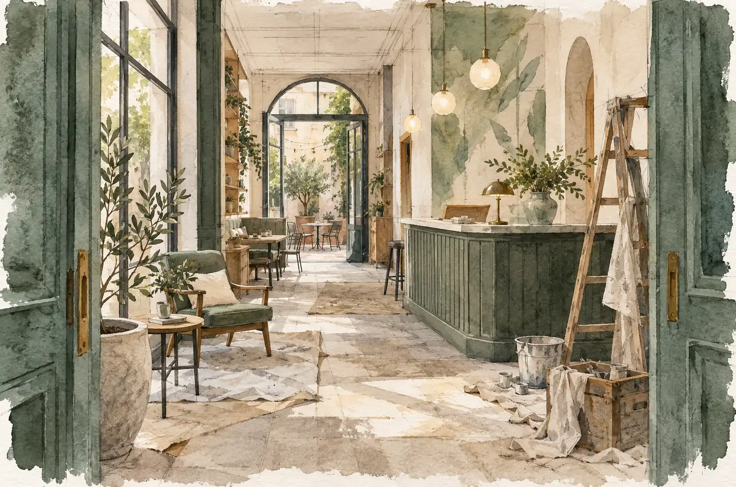 Illustration of hospitality businesses and their working space